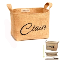 Collapsible Toy Organizer Basket Burlap Or Linen Or Jute Storage Bin Or Jute Storage Basket