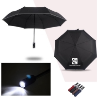 Custom LED Safe Automatic Open Foldable Umbrella With Torch