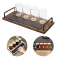 Rustic Burnt Brown Wood Beer Tasting Flight Server Board With Black Metal Wire Handles