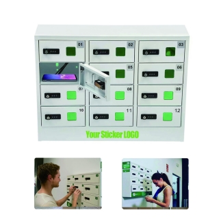 12-Slot Wall Mount Cell Phone Cabinet CellPhone Locker Box Phone Power Charging Station Key Code Lock