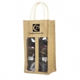 Burlap Jute Double Wine Bottle Bag With Clear Window And Handle