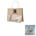Natural Burlap Grocery Tote Bag With Clear PVC Window