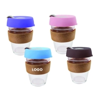 12oz Coffee Tea Milk Borosilicate Glass Cup with Silicone Lid and Cork Sleeve