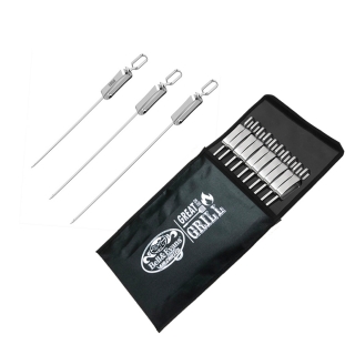 15.6 inches Stainless Steel BBQ Skewer Set of 10 with Pouch Bag