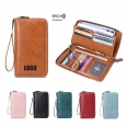 RFID Blocking Multi-card Position Clutch Leather Long Retro Wallet Card Holder with Wristband