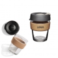 12 OZ Reusable Glass Coffee Cup with Lid & Natural Cork Band