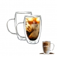 15 OZ Double Wall Insulated Glass Coffee Mug with Handle