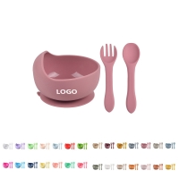 Silicone Suction Bowl for Baby with Spoon and Fork