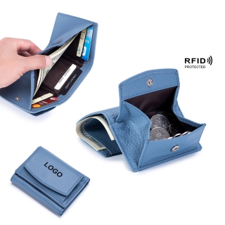 Genuine Leather RFID Blocking Wallet with Coin Pouch