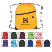 Custom Drawstring Backpack Bag With Front Zipper Pocket