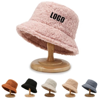 Embroidered Winter Warm Plush Fuzzy Bucket Hat