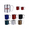 Double Stainless Steel Camping Mug Metal Cup with Carabiner Handle for Outdoor Travel Mountaineering