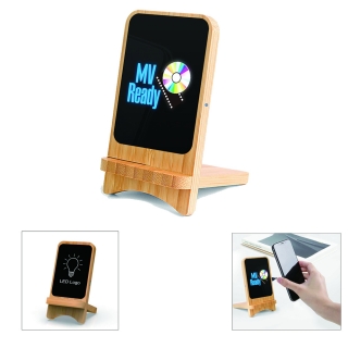 15W Detachable Bamboo Wireless Charger Phone Stand With Full Color Light Up Logo