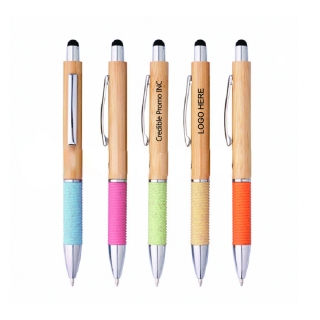 Retractable Wheat Straw Bamboo Ballpoint Pen For Touch Screen