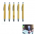 Retractable Natural Bamboo Ballpoint Pen With Touch Stylus Tip