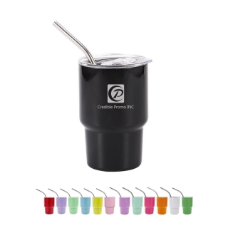 2oz Metal Mini Tumbler Mug Shot Glass with Lid and Straw