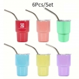 3oz Metal Mini Tumbler Mug Shot Glass Set of 6 with Lid and Straw