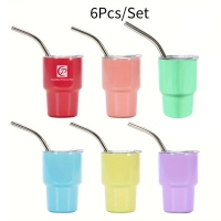 3oz Metal Mini Tumbler Mug Shot Glass Set of 6 with Lid and Straw