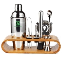 10-Piece Bar Tool Cocktail Shaker Set with Bamboo Stand