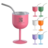 4oz Stainless Steel Wine Cup Champagne Glass with Lid and Straw