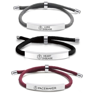 Stainless Steel Adjustable Braided Rope Bracelet With Laser Imprint