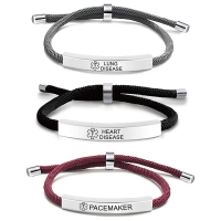Stainless Steel Adjustable Braided Rope Bracelet With Laser Imprint