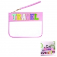 Chenille Letter Cosmetic Bag Clear Flat Pouch With Detachable Wristband