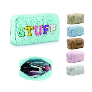 Chenille Letters Plush Preppy Makeup Bag Travel Cosmetic Pouch