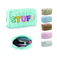 Chenille Letters Plush Preppy Makeup Bag Travel Cosmetic Pouch