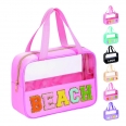 Waterproof Chenille Letter Patch Clear Makeup Bag With Handle