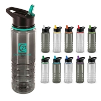 Clear Grey 25 OZ Slim Fit Sports Plastic Water Bottle With Flip Straw Lid