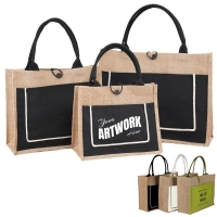 Two Tone Cotton Pocket Jute Tote Bag With Large Size W18