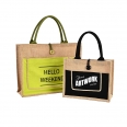 Two Tone Cotton Pocket Jute Tote Bag With Small Size W11.8