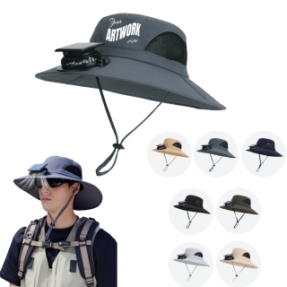 Solar Fan Cooling Hat Outdoor Wide Brim Bucket Hat With Single Solar Fan
