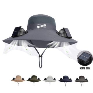Dual Solar Fan Cooling Hat Outdoor Wide Brim Bucket Hat