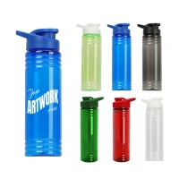 Clear Transparent 24 OZ Slim Fit Sports Plastic Water Bottle With Flip Top Lid Or Drink-Thru Lid