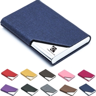 Slim PU Leather Business Card Holder with Magnetic Closure Stainless Steel Business Card Case
