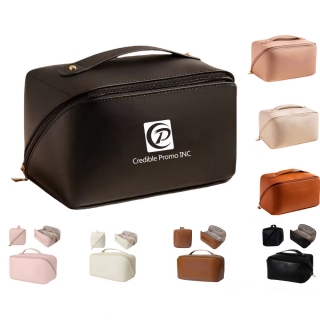 Makeup Bag Large Capacity Travel Cosmetic Bag Portable PU Leather Water Resistant Makeup Organizer Bag