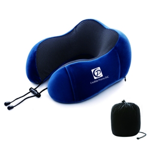 Memory Foam Travel Pillow With Side Pocket And Storage Bag