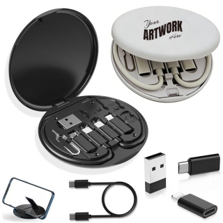 Round Compact Multi Functional Charging Cable Data Cable Case Adapter Cable Kit Convertor