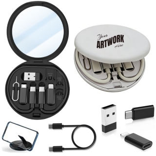 Round Compact Multi Functional Charging Cable Data Cable Case Adapter Cable Kit Convertor With Mirror