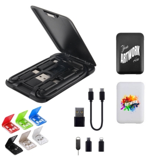 Rectangle Compact Multi Functional Charging Cable Data Cable Case Adapter Cable Kit Convertor Card Size