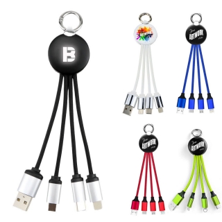 Light Up Multiple 3in1 Charging Cable With Round Keychain