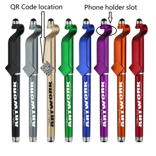 3 In One Multi Functional Plastic QR Code Stylus Pen With Phone Stand