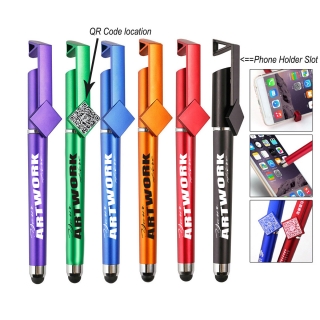 3 In One Multi Functional Plastic QR Code Stylus Pen With Phone Stand