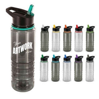 Clear Grey 25 OZ Slim Fit Sports Plastic Water Bottle With Flip Straw Lid